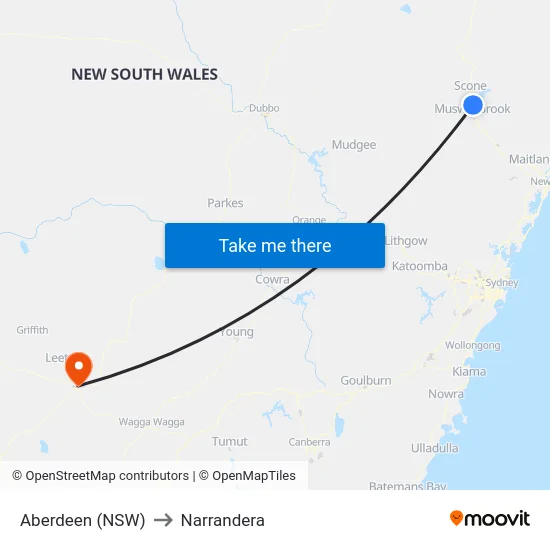 Aberdeen (NSW) to Narrandera map