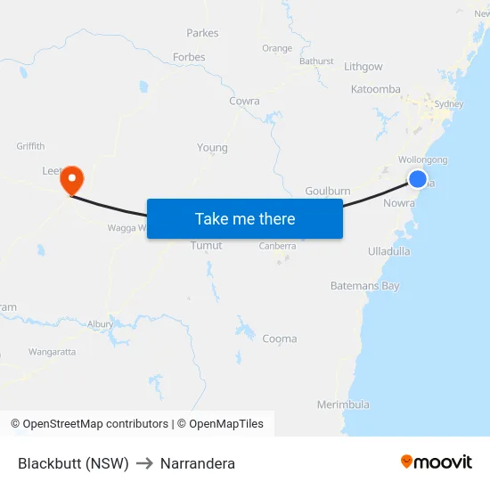 Blackbutt (NSW) to Narrandera map