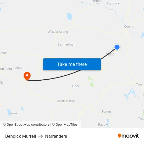 Bendick Murrell to Narrandera map