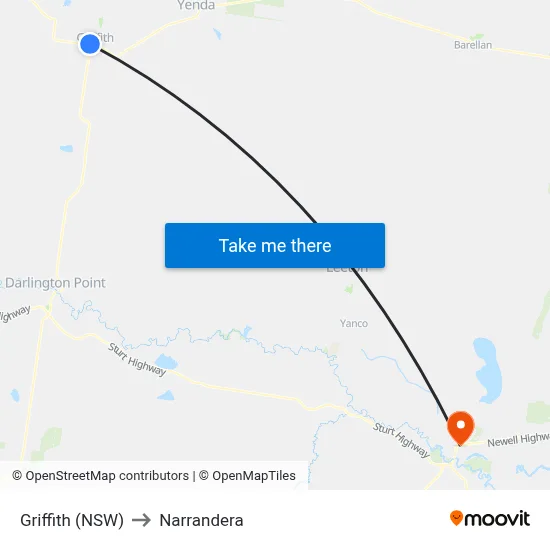 Griffith (NSW) to Narrandera map