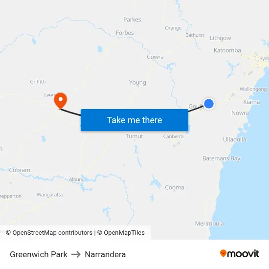 Greenwich Park to Narrandera map