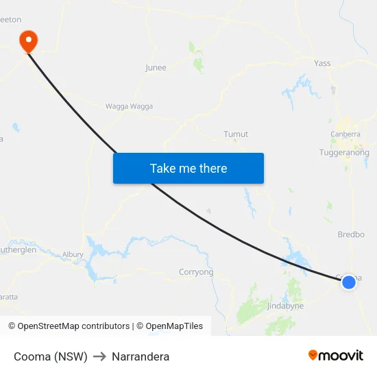 Cooma (NSW) to Narrandera map
