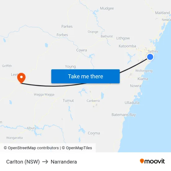 Carlton (NSW) to Narrandera map