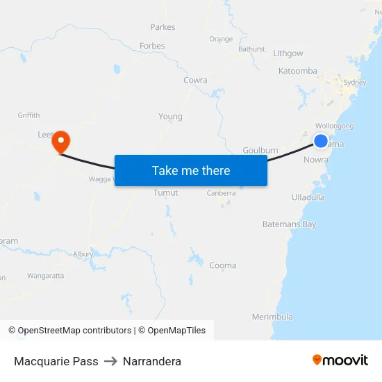 Macquarie Pass to Narrandera map