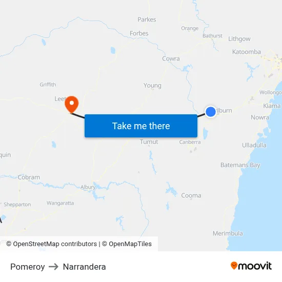 Pomeroy to Narrandera map