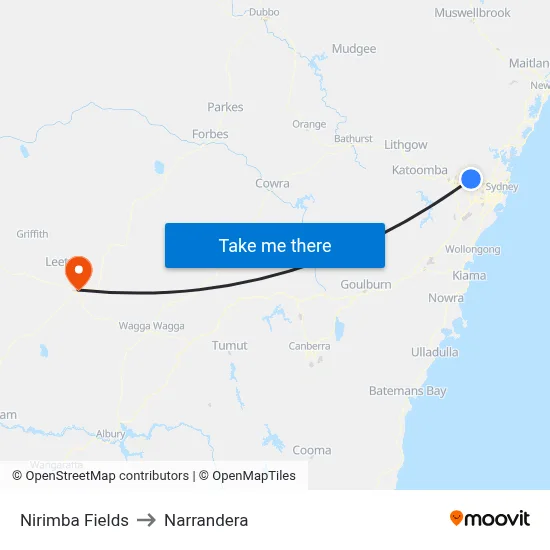 Nirimba Fields to Narrandera map