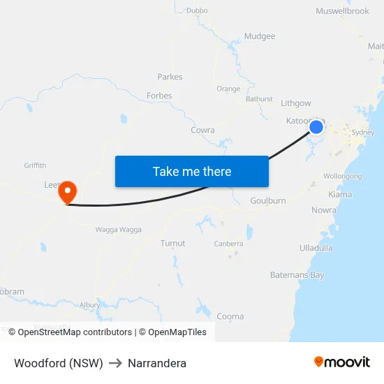 Woodford (NSW) to Narrandera map