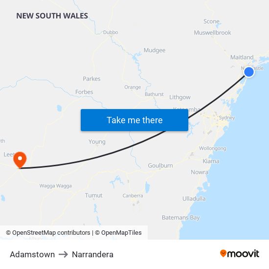 Adamstown to Narrandera map