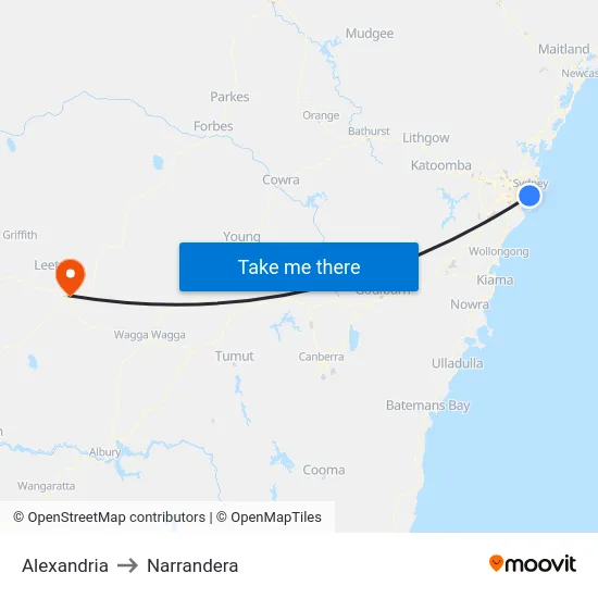 Alexandria to Narrandera map