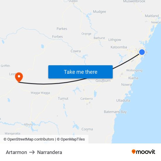 Artarmon to Narrandera map