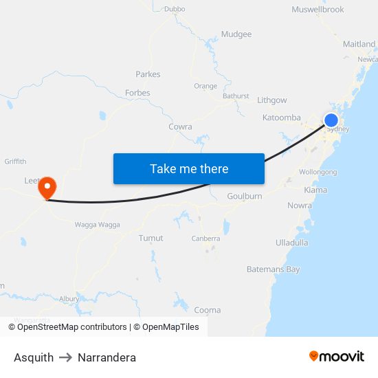 Asquith to Narrandera map