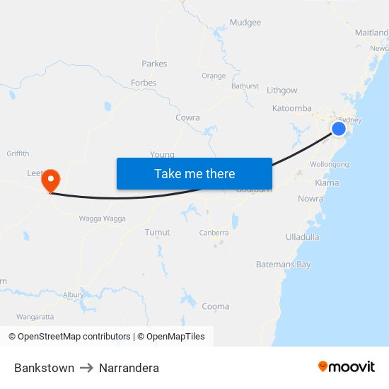 Bankstown to Narrandera map