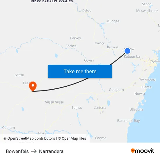 Bowenfels to Narrandera map
