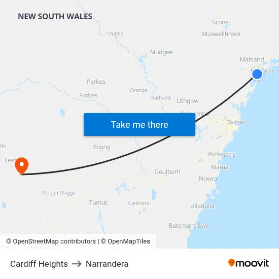 Cardiff Heights to Narrandera map