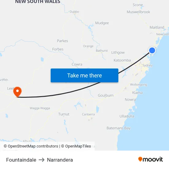 Fountaindale to Narrandera map