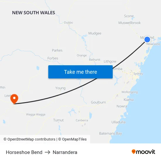 Horseshoe Bend to Narrandera map