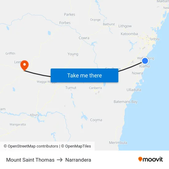Mount Saint Thomas to Narrandera map