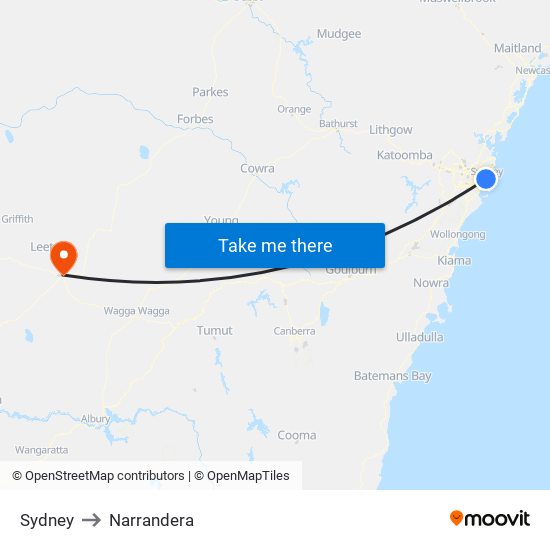 Sydney to Narrandera map