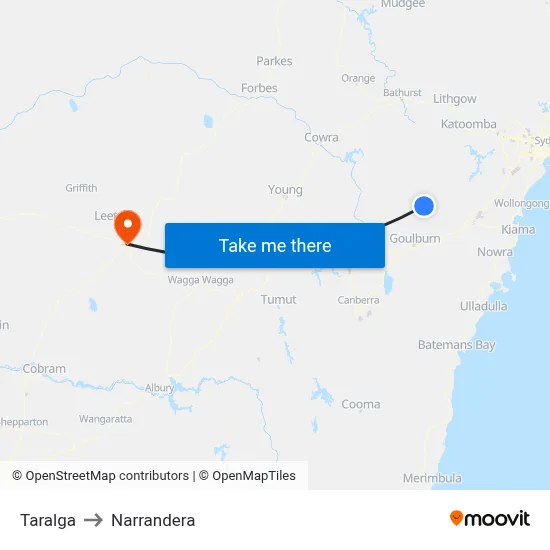Taralga to Narrandera map