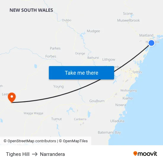 Tighes Hill to Narrandera map