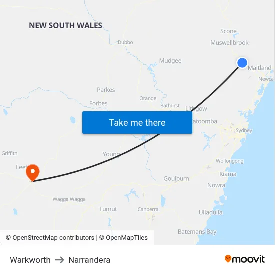 Warkworth to Narrandera map