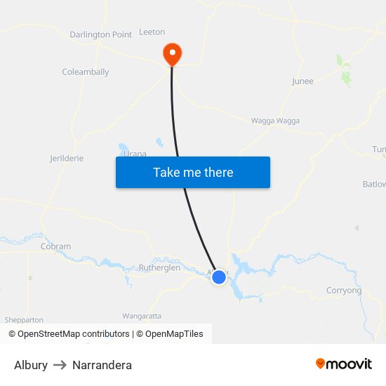 Albury to Narrandera map