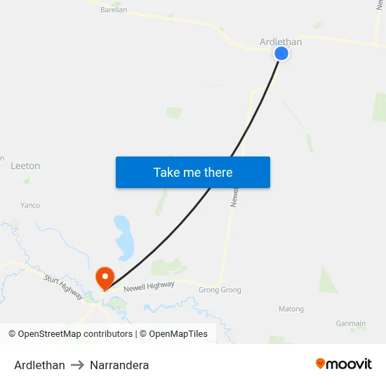 Ardlethan to Narrandera map