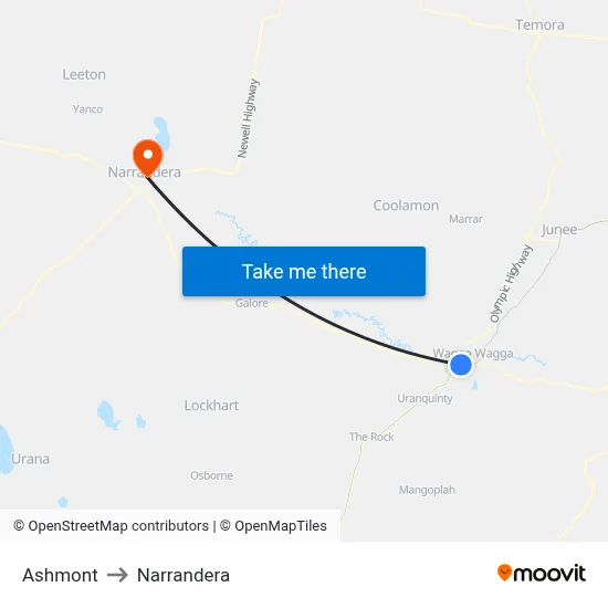 Ashmont to Narrandera map