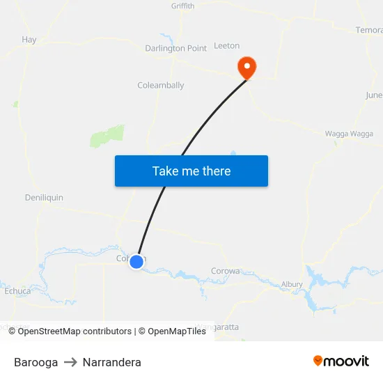 Barooga to Narrandera map