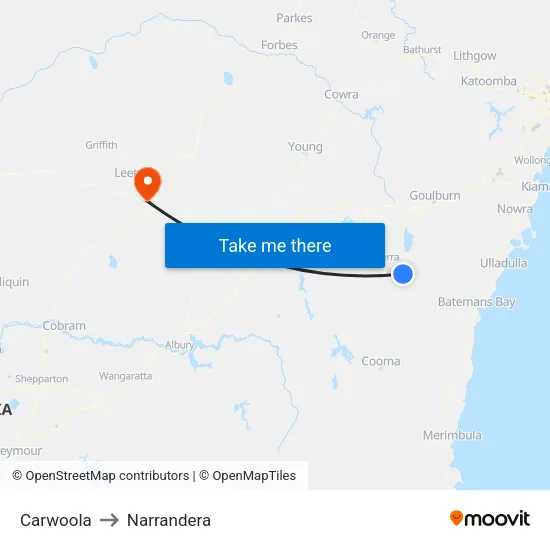 Carwoola to Narrandera map