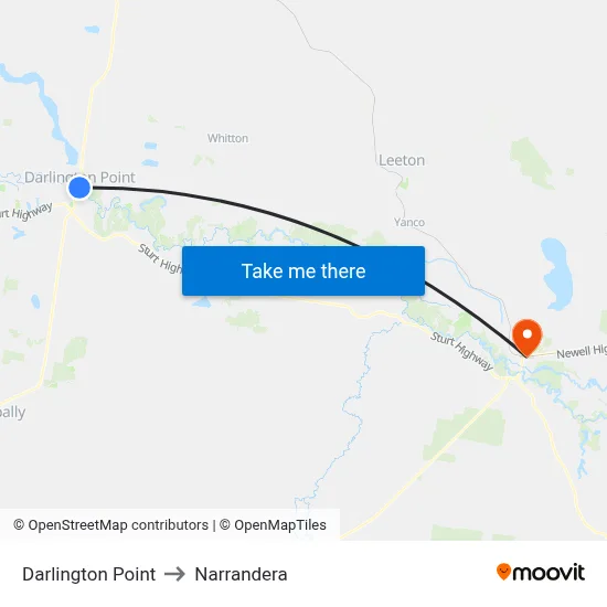 Darlington Point to Narrandera map