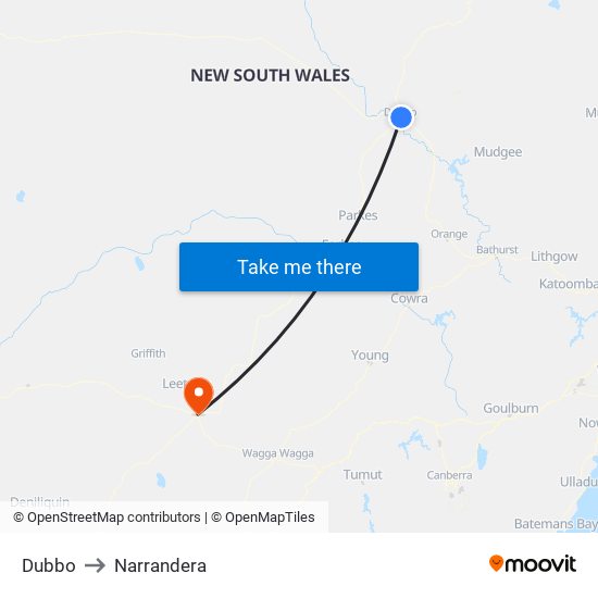 Dubbo to Narrandera map