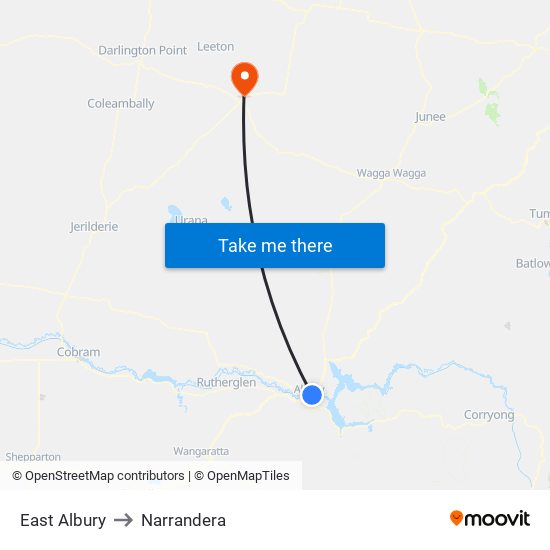 East Albury to Narrandera map