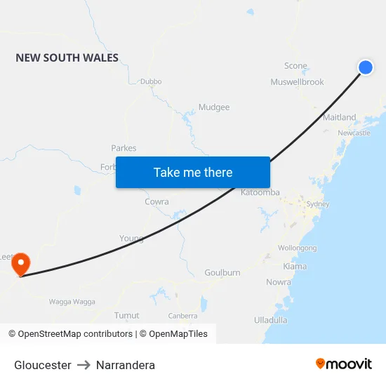 Gloucester to Narrandera map