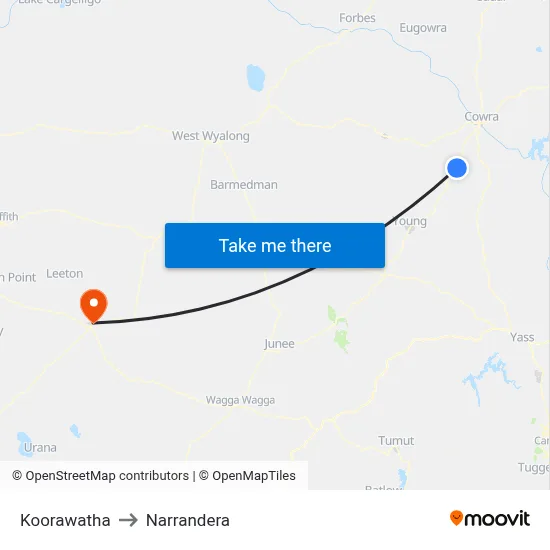 Koorawatha to Narrandera map