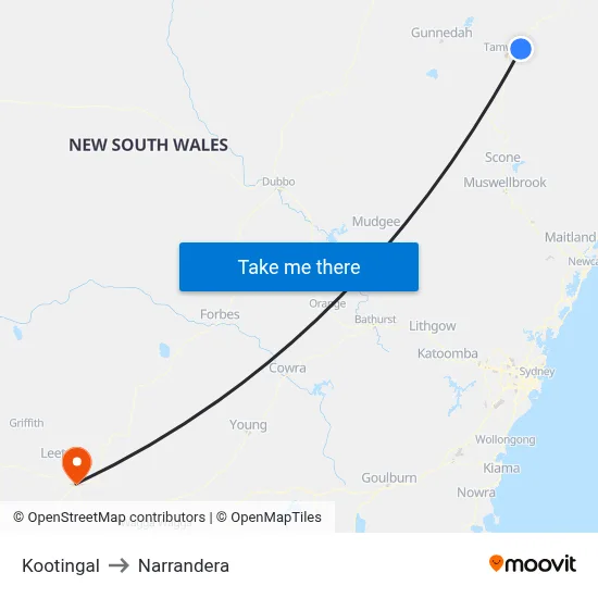Kootingal to Narrandera map