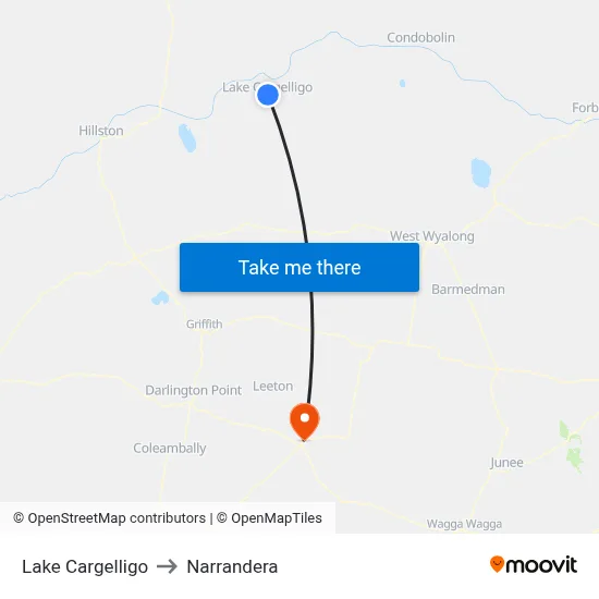 Lake Cargelligo to Narrandera map