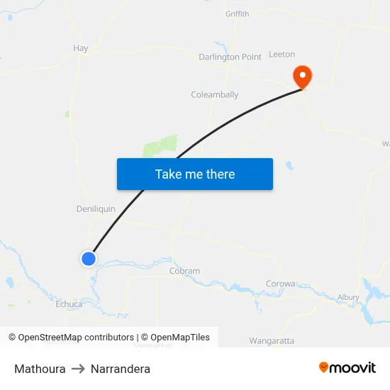 Mathoura to Narrandera map