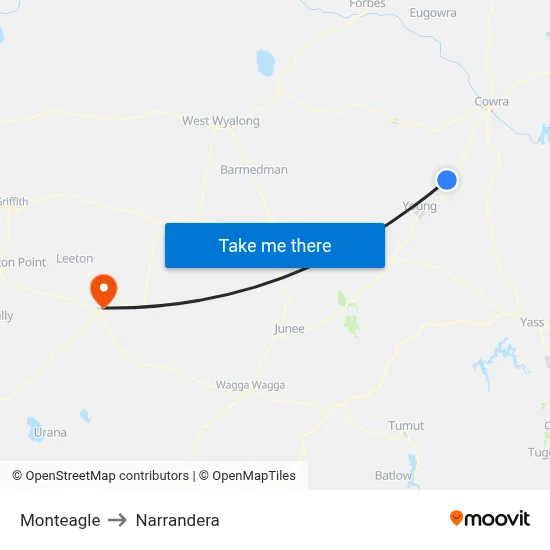 Monteagle to Narrandera map