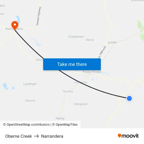 Oberne Creek to Narrandera map