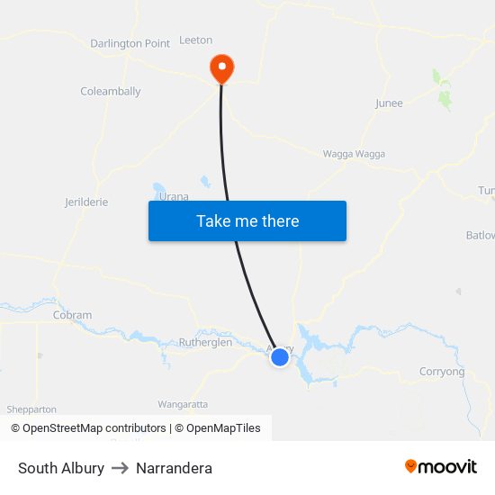 South Albury to Narrandera map