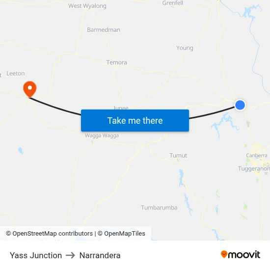 Yass Junction to Narrandera map