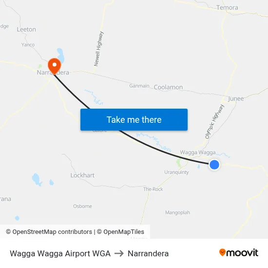 Wagga Wagga Airport WGA to Narrandera map