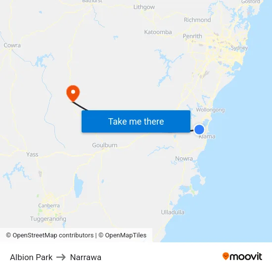 Albion Park to Narrawa map
