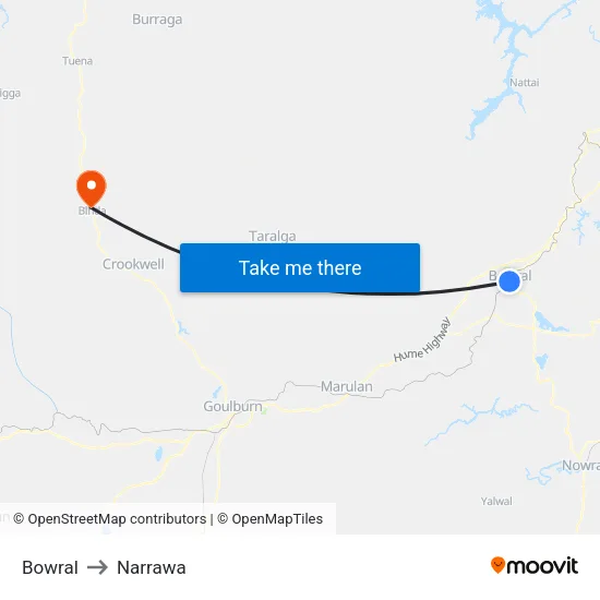 Bowral to Narrawa map