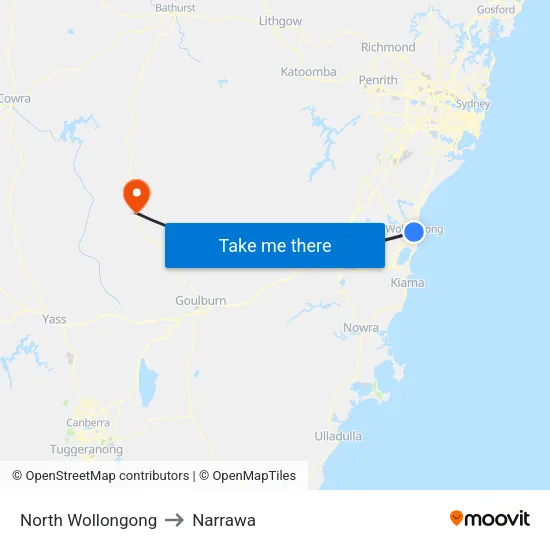 North Wollongong to Narrawa map
