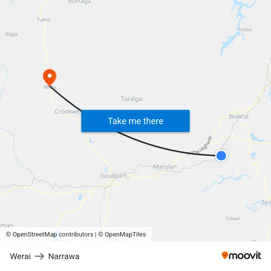Werai to Narrawa map