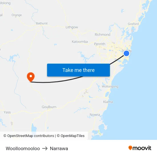 Woolloomooloo to Narrawa map