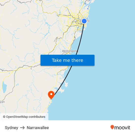 Sydney to Narrawallee map