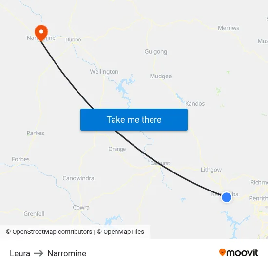 Leura to Narromine map